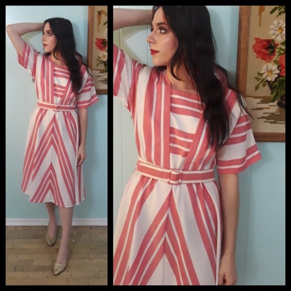 Vintage Dresses & Skirts - Vtg 80s striped dress by Leslie Fay size s/m
